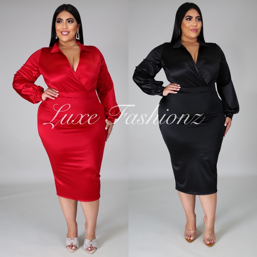 PLUS SIZE SATIN SKIRT SET